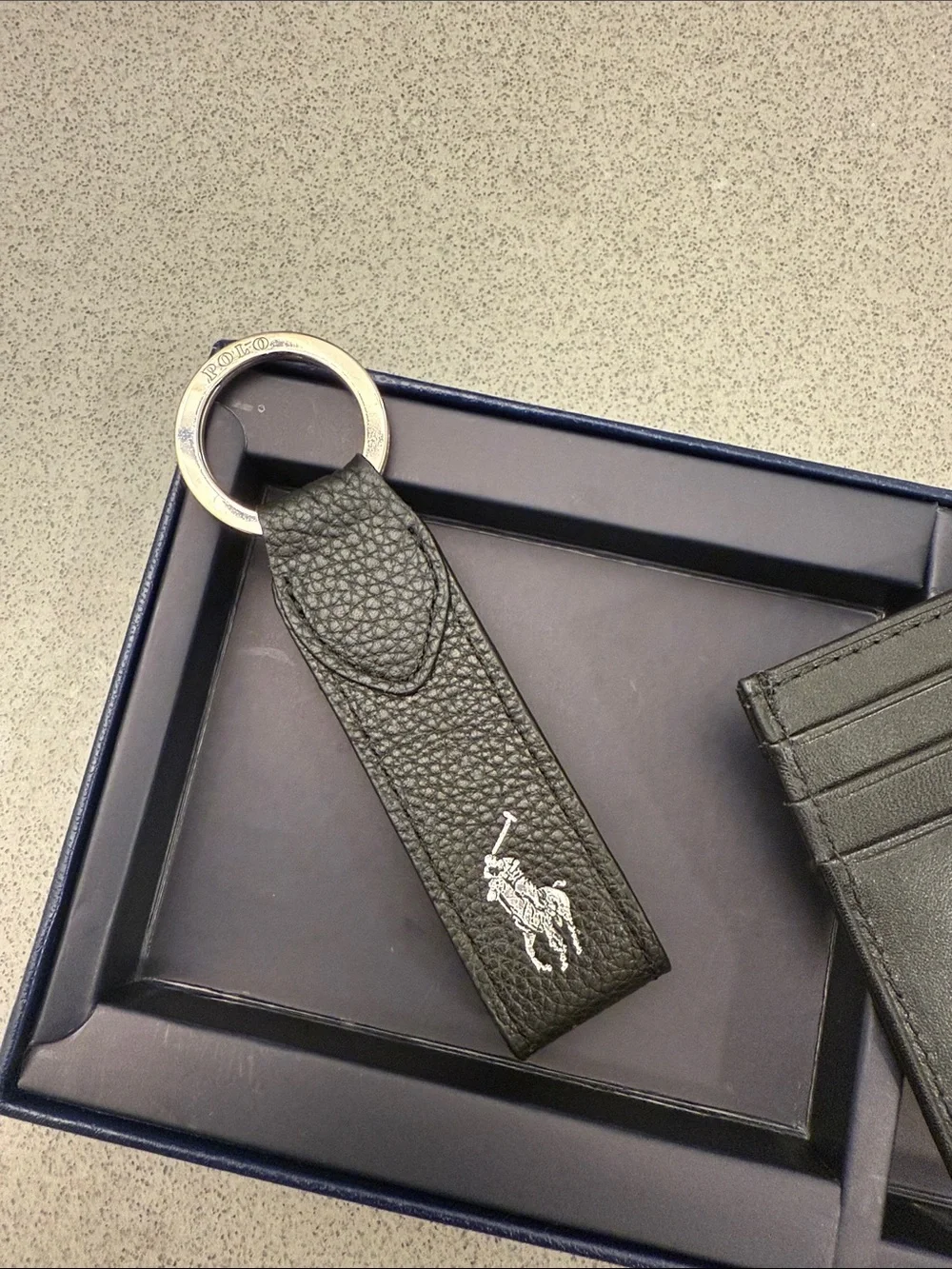 Polo by Ralph Lauren Black Leather Card Holder with Matching Key Fob